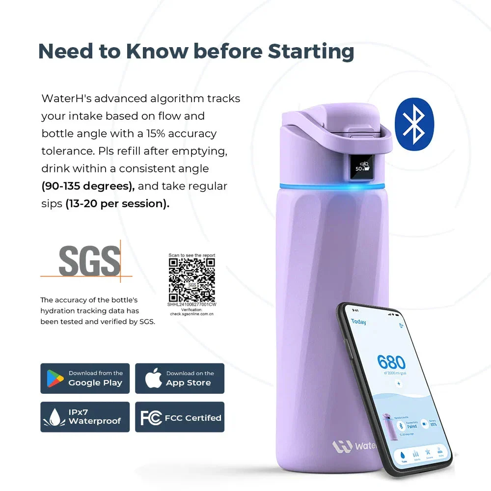 WaterH Boost Smart Water Bottle: 24 oz Hydration Tracker with APP & Insulation - Image 23